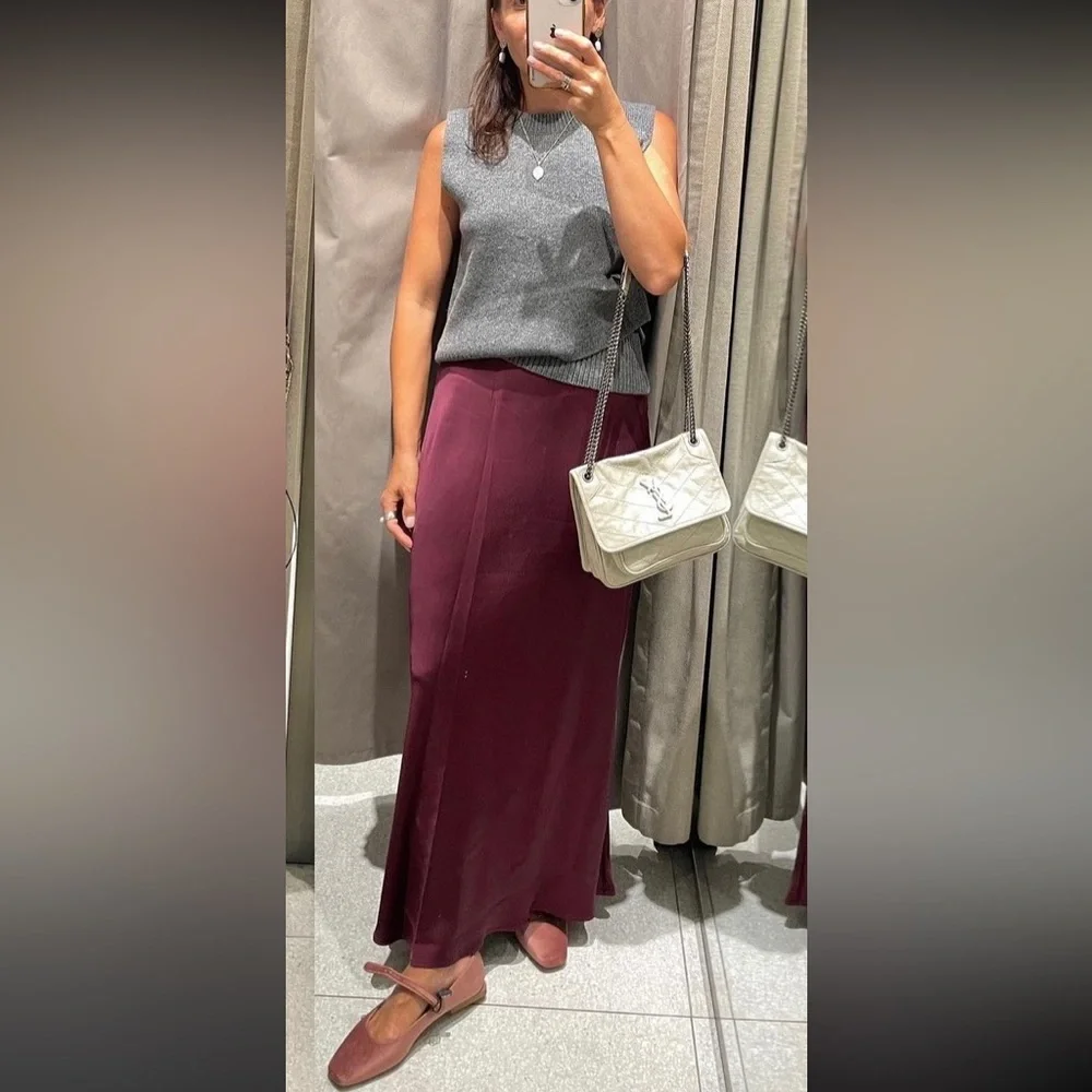 ZARA SATIN EFFECT LONG/ MAXI SKIRT - Picture 6 of 15